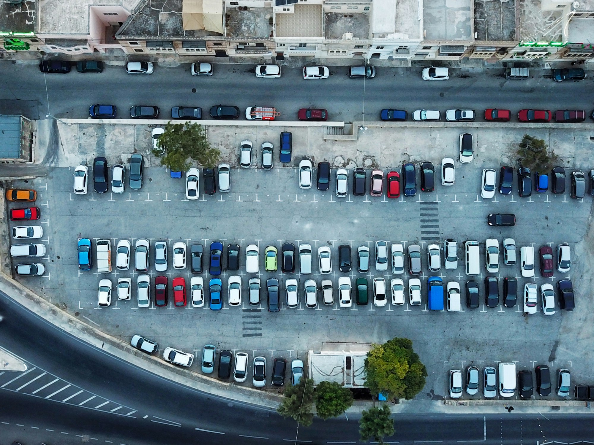 Aerial view of a car park